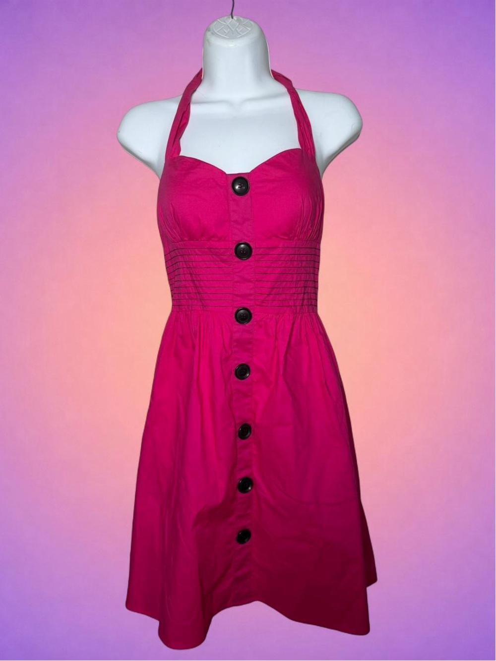 Vintage Y2K Hot Pink Halter Dress Size 3